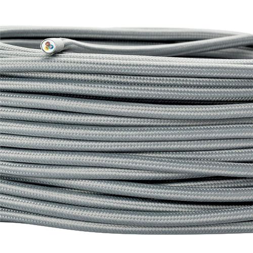 Câble d`alimentation textile-gaine extérieure en plastique-5 m-3 fils-3 x 0,75 mm²-Avec conducteur de terre-Accessoire de lampe (5 m,gris)