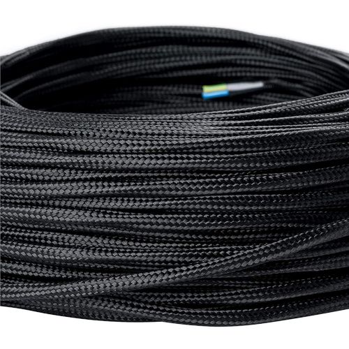 Câble d¿alimentation textile-gaine extérieure en plastique-5 m-3 fils-3 x 0,75 mm²-Avec conducteur de terre-Accessoire de lampe (5 m,noir)