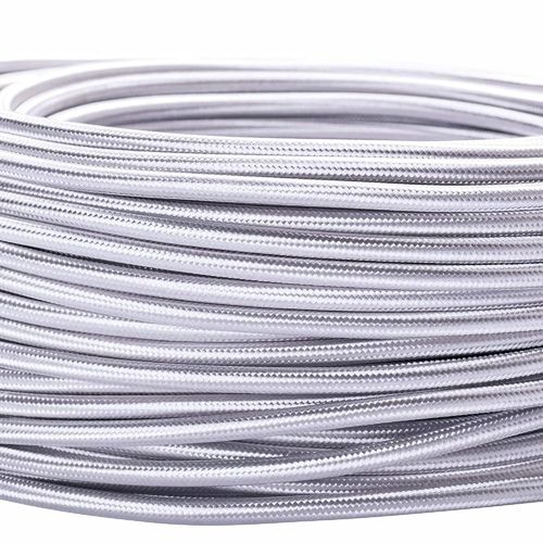 Câble d`alimentation textile-gaine extérieure en plastique-5 m-3 fils-3 x 0,75 mm²-Avec conducteur de terre-Accessoire de lampe (5 m,argent)