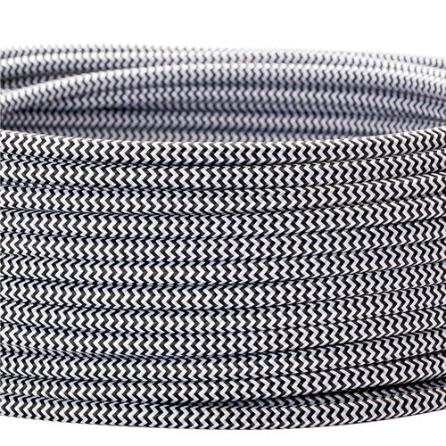 Câble d`alimentation textile-gaine extérieure en plastique-5 m-3 fils-3 x 0,75 mm²-Avec conducteur de terre-Accessoire de lampe (5 m,noir-blanc)