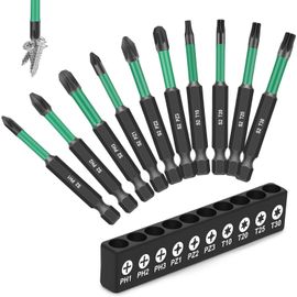 10 x Embout Visseuse Magnetique de 70mm Long avec Torx,Phillips,Pozidriv,Tige Hexagonale 1/4"" pour Tournevis Électriques et Manuels