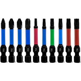 Jeu de Embouts Tournevis Pozidriv and Torx Professionnels 10Pcs Longueur 50mm Embouts Visseuse Magnétique à Choc PZ1-PZ3/T10-T30 avec 1/4"" Hexagonale Tige