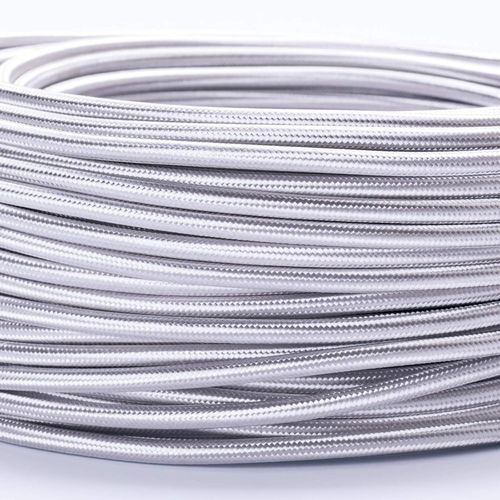 Câble d`alimentation textile-gaine extérieure en plastique-1 m-3 fils-3 x 0,75 mm²-Avec conducteur de terre-Accessoire de lampe (1 m,argent)