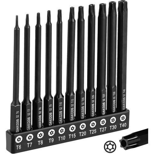 Lot de 11 embouts Torx inviolables en alliage d'acier S2 pour tournevis et visseuse électrique,100 mm de long T6-T40