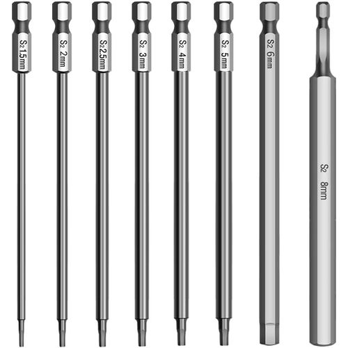 8 pièces Porte Embout de pour Visseuse Magnetique,150mm Long Tournevis a Choc Aimanté Hexagonal,6.35mm Tige Hexagonale S2 Alliage D'Acier,1.5-8mm Embouts,Pour Tournevis Electrique Manuel (8)