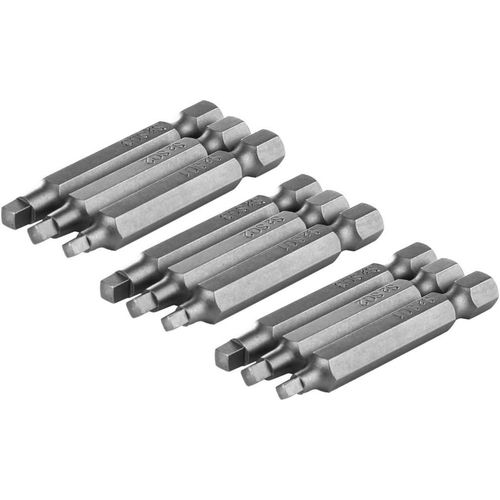 9pcs Embouts de Tournevis à Tête Carrée 50mm de Tige Hexagonale 1/4"" en S2 acier SQ1 SQ2 SQ3 Kit Embout de Vissage de Tige Hex Set Bit pour Tournevis à Main Électrique