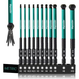 Lot de 11 embouts hexagonaux à tête sphérique de 100 mm-1/4"" S2-Pour visseuse sans fil H2/H2,5/H3/H4x2/H5/H6/H8/H10