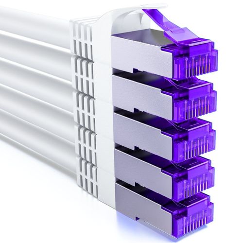 5x 0,5m CAT7 Câble Réseau-10 Gigabit RJ45 Court 50cm-Câble Ethernet (Cuivre,SFTP PiMF Blindage) pour LAN DSL Modem Routeur Panneau de Brassage-Compatible CAT6 CAT5-Blanc
