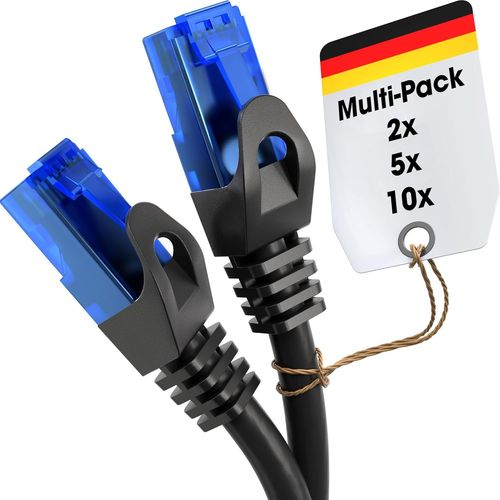 5x 0,25m-Câble Ethernet,Câble Réseau,RJ45/LAN,disponible en 0,25-30m (10Gbps,Vitesse de fibre optique pour les réseaux Gigabit,commutateur,routeur,modem,noir/bleu)