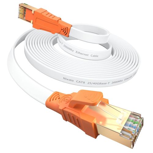 Câble Ethernet 1m,Cat 8 Câble de Réseau Grande Vitesse 40 Gbps,2000 MHz,Câble Internet Plat avec Connecteur RJ45 pour Routeur,Modem,Switch,Box TV,Plus Rapide que les Cat5e/Cat6/Cat7