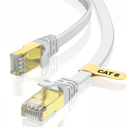 CAT8 Câble Ethernet 1.5Mètre,40Gbps/2000Mhz Haut Débit Gigabit RJ45 LAN Câble Réseau Internet,Cat-8 Plat Câble PatchBlindé Robuste pour Ordinateur pour Modem pour PS4/5 PC TV (Blanc)