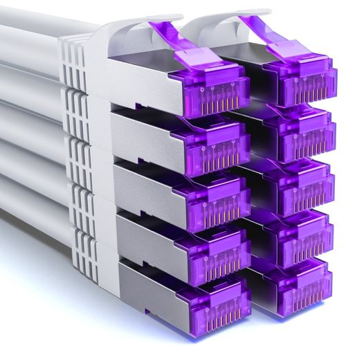 10x 1m CAT7 Câble Réseau-10 Gigabit-RJ45 Câble de Raccordement Câble Ethernet (Cuivre,SFTP PiMF Blindage) LAN DSL Modem Routeur Panneau de Brassage CAT7 CAT6 CAT5-Blanc
