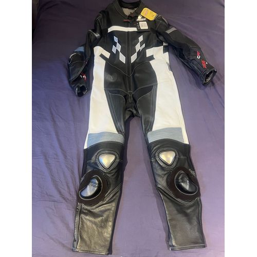 Combinaison Rider-Tec Neuf Moto Course Cuir Integral 1 Pièce Taille Xl Avec Protections Coudes Épaules Dorsale