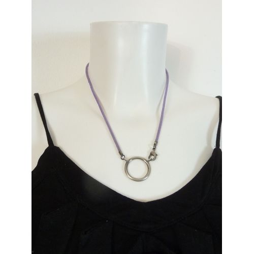 Collier/ Chaine À Lunette Avec Anneau En Métal Argenté Et Lien Coton Violet