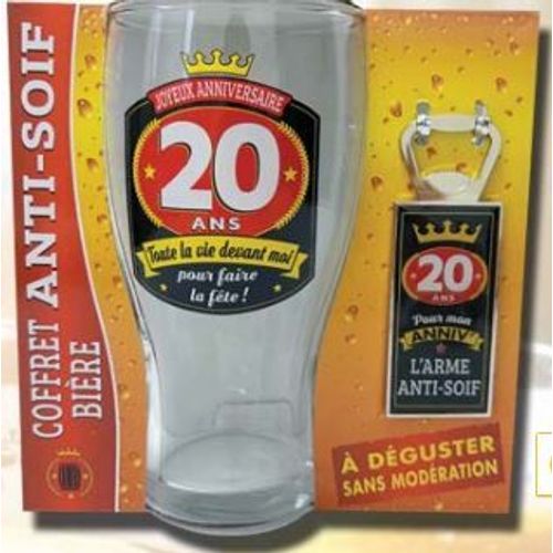 Coffret Verre Biere Et Decapsuleur 20 Ans