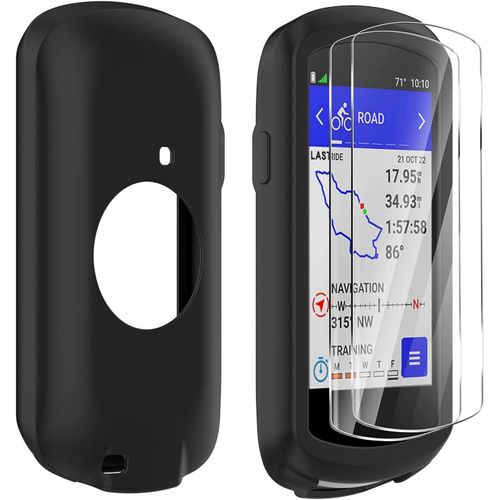Kal-Coque De Protection Silicone +Lot De 2 Verre Trempé Compatible Avec Garmin Edge 1040,Protection D'écran En Verre De Dureté 9h Gps Bike Computer Accessoires (Noir)