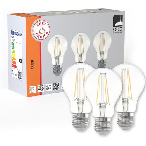 Kal-Lot De 3 Ampoules Led E27, Lampe Classique Edison, 7 Watts Chacune, Lumens, Blanc Chaud, 2700 Kelvin, Transparent, A60, Ø 6 Cm