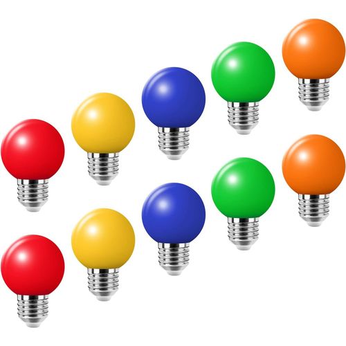 Kal-Lot De 10 E27 Ampoule Couleur Led 2w Colorful Bulb Lampe De Couleur 360° Angle Ac220v-240v, Rouge, Jaune, Bleu, Vert Et Orange