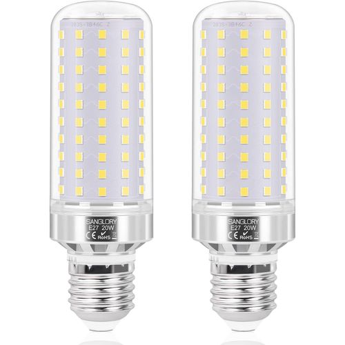 Kal-Ampoules Led E27 20w Équivalent À Halogène 180w Lampes Maïs E27 Led Blanc Froid 6000k 2150lm Eclairage Puissante Non Dimmable Ampoules Culot E27 À Vis, Lot De 2