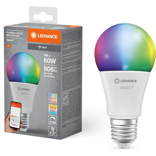 Kal-Smart+ Wifi Led Lamp, White Frosted Look, 9w, 806lm, Classic Bulb Shape With E27 Base, Color Light And White Light, App Or Voice Control, Life Of Up To 20,000 Hours