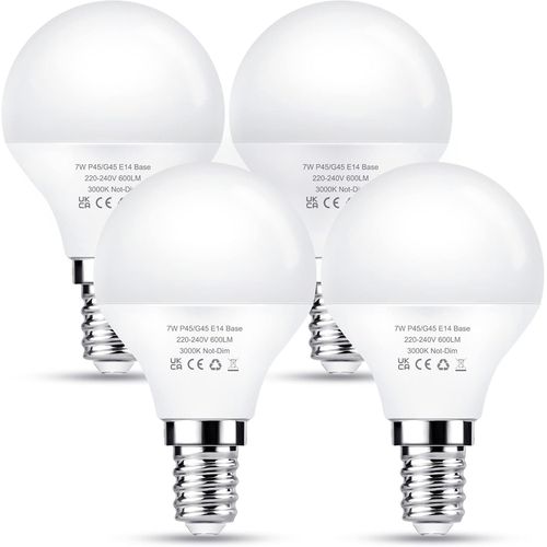 Kal-Ampoule Led E14, P45/G45 Forme Balle De Golf, 7w Equivalent À 60w, Culot Edison E14 (Ses), Lumière Blanche Chaude, Non Dimmable, Économie D'énergie, Lot De 4