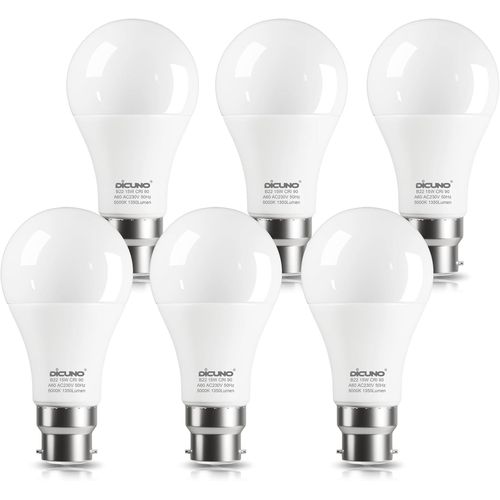 Kal-Ampoule Led B22, 15w Lampe Baïonnette Équivalent 100w Halogène, Blanc Froid 5000k, 1350lm, Cri 90, Non-Dimmable, Ampoule Led Standard Baïonnette B22 Pour L`Éclairage Domestique, 6 Pièces