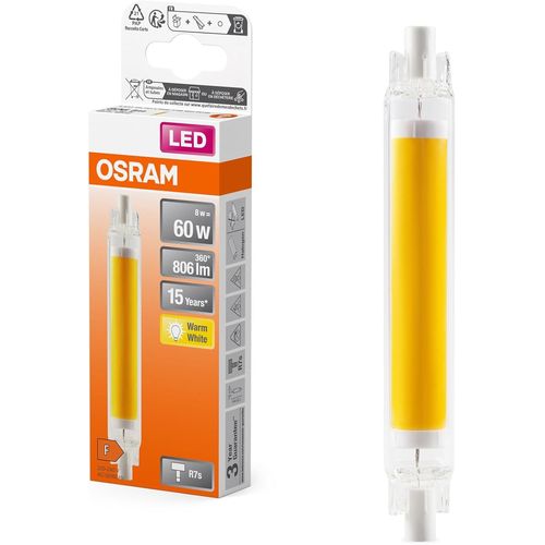 Kal-Lampe Led Multicolore Fine Led Slim Line Avec Culot R7s Retrofit, 8 W / 806 Lm, Lumière Blanche Chaude Claire De 2700 K, Non Dimmable, Ip20, Verre Sans Plomb, Diamètre 16 Mm.