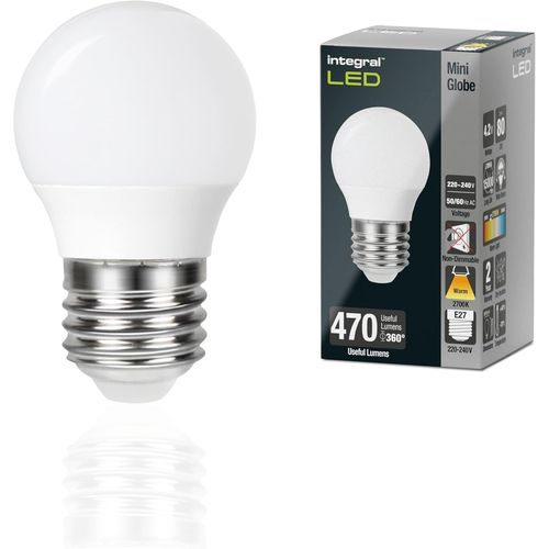 Kal-Led E27 Balle De Golf Chaud 2700k, 470lm, 4,2w (Équivalent À 40w) Ampoule Dépolie Non Dimmable - Paquet De 2 - Efficacité Énergie - Pour Les Raccords Muraux Et Les Lampes De Chambres