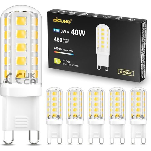 Kal-Ampoule Led G9 3w, Équivalent 40w Halogène, 480lm, Blanc Neutre 4000k, Non-Dimmable, Économie D'énergie, Led G9 Pour La Chambre À Coucher, Le Salon Et La Cuisine, 6 Pièces