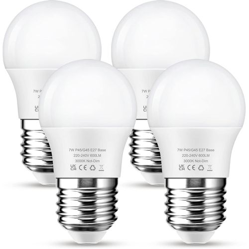 Kal-E27 Led Ampoule 7w, P45/G45 Forme Balle De Golf, 7w Equivalent À 60w, 600lm 3000k Blanc Chaud, Ac220v-240v, Non Dimmable, Économie D'énergie, Lot De 4