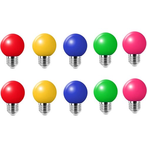 Kal-Lot De 10 E27 Ampoule Couleur Led 2w Colorful Bulb Lampe De Couleur 360° Angle Ac220v-240v, Rouge, Jaune, Bleu, Vert Et Rose