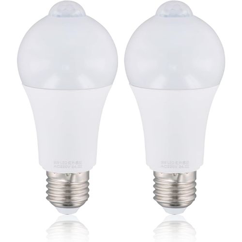 Kal-2 Ampoules Led E27 9w Detecteur De Mouvement Pir, 220v, Lumière Blanche, Détection 120°, Allumage Automatique Nuit, Économie D'énergie Pour Couloir, Escalier, Passage