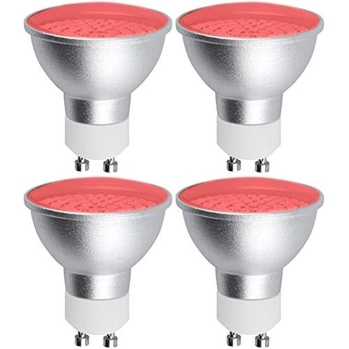 Kal-Ampoule Led Gu10 Couleur Rouge 5w, Mr16 Lampe Led Rouge Non Dimmable, Angle De Faisceau 120°, Halogène 50w Équivalent, Pour Éclairage Paysager Et Éclairage Décoratif, Lot De 4