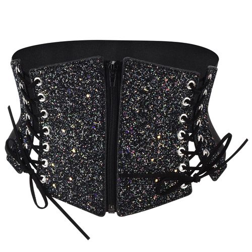 Ceinture Large En Cuir Pu Pour Femme, Elegante Et Luxueuse, A Paillettes