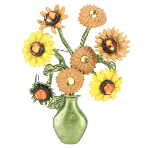 Broche Tournesol, Epingle A Revers, Vase, Fleur, Accessoire Simple Pour Femme