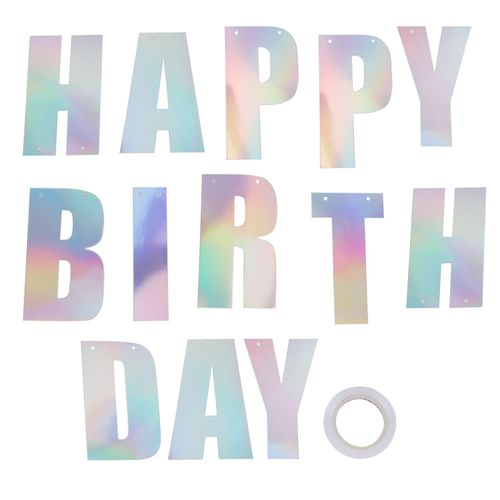 Banniere holographique ??Joyeux anniversaire?? a suspendre, guirlande de fanions, decorations de fete, fournitures