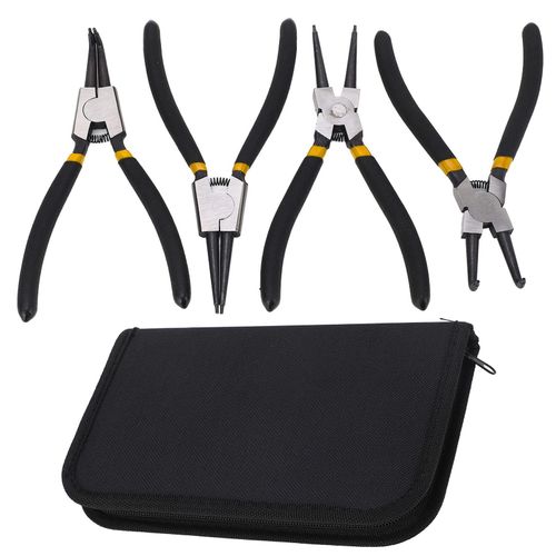 Lot de 4 pinces a circlips en acier, poignee recouverte de plastique, outil manuel anti-oxydation (noir, double section, 7 pouces)