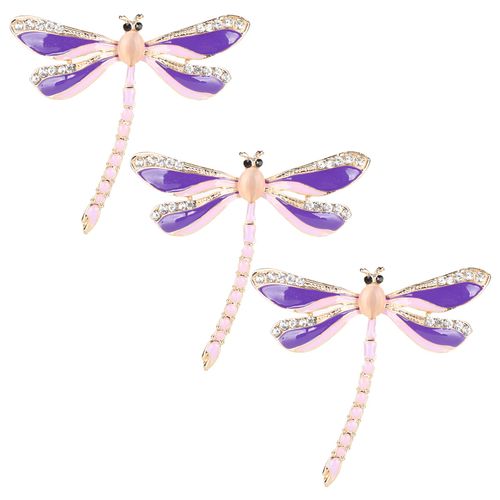 Lot De 3 Broches Artisanales En Alliage De Style Retro, En Forme De Libellule, En Diamant, Pour Bouquet De Mariage, Chj-2070, Violet