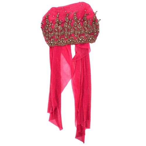 Turban tendance unique pour femme, echarpe longue et retractable, style retro, avec perles, style musulman, rouge pasteque