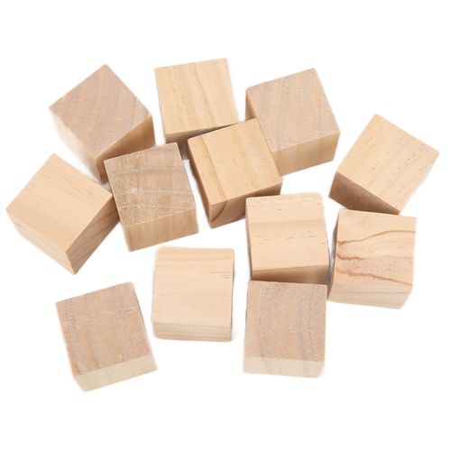 Lot De 12 Blocs De Bois Bruts, Lisses, Durables, Robustes, De Taille Uniforme, Petits Cubes En Bois Pour L'artisanat, Le Bricolage Et La Decoration Interieure