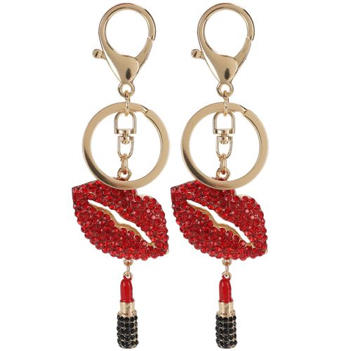 Lot De 2 Porte-Cles En Metal Avec Pendentif En Forme De Levres Serties De Diamants Pour Sac De Fille, Decoration, Petit Cadeau (Rouge)