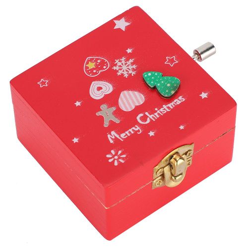Boite a musique en bois a manivelle, motif cour et arbre de neige, cadeaux de Noel pour les eleves, activite scolaire