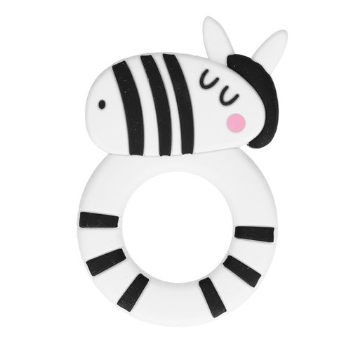 Anneau De Dentition En Silicone En Forme De Cheval, A Rayures, Broyeur De Dents, Fixateur De Dents, Nettoyant Pour Bebe, Jouets Buccaux Et Molaires, Blanc