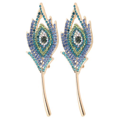 Lot De 2 Broches Elegantes Et Personnalisees Pour Femme, En Forme De Plume De Paon, Pour Cadeau D'anniversaire Ou De Noel, Bleu