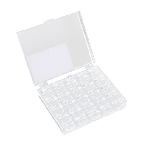 Lot de 25 bobines de machine a coudre en plastique transparent, simples et faciles a broder, avec boite de rangement pour la maison