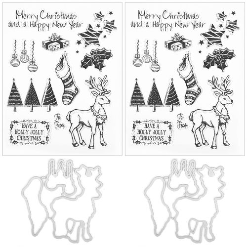 Lot de 2 tampons transparents rectangulaires en caoutchouc TPR pour bricolage, motif de Noel, pour journal intime, loisirs creatifs