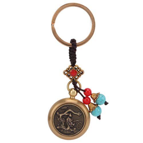 Porte-cles pendentif style retro vintage, motif dragon rotatif, porte-cles en metal, perles decoratives pour sac, cadeau de decoration