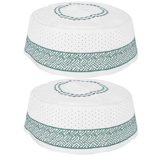 Lot De 2 Casquettes Musulmanes Pour Hommes, Couvre-Chefs De Priere, De Forme Ronde, Brodees, Style Islamique Pakistanais