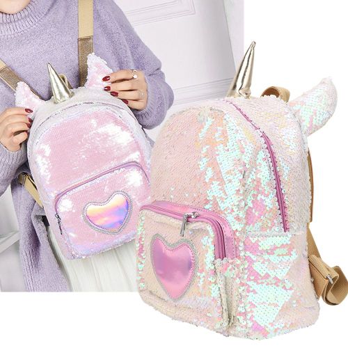 Sac a dos d'ecole reflechissant a paillettes pour enfant, joli cartable de voyage (cheval)