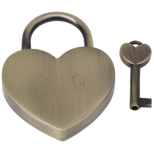 1 Lot De Cadenas Vintage En Metal Avec Serrure En Forme De Cour Et Cle, 45 X 59 Mm, Couleur Or Ancien